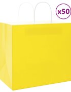 vidaXL Хартиени торбички 50 бр с дръжки жълти 32x22x28 см