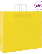 vidaXL Хартиени торбички 50 бр с дръжки жълти 54x15x49 см