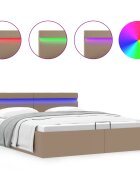 vidaXL Хидравлично легло с LED капучино изкуствена кожа 160x200 cм