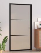 vidaXL Интериорна врата 1025x2015 см черен мат стъкло и алуминий
