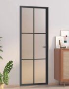vidaXL Интериорна врата 76x2015 см черен мат стъкло и алуминий