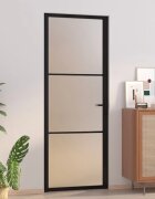 vidaXL Интериорна врата 76x2015 см черен мат стъкло и алуминий