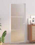 vidaXL Интериорна врата 83x2015 см бял мат стъкло и алуминий