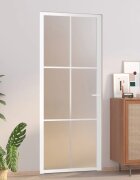 vidaXL Интериорна врата 83x2015 см бял мат стъкло и алуминий