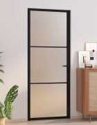 vidaXL Интериорна врата 83x2015 см черен мат стъкло и алуминий