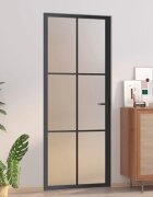 vidaXL Интериорна врата 83x2015 см черен мат стъкло и алуминий