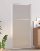 vidaXL Интериорна врата 93x2015 см бял мат стъкло и алуминий