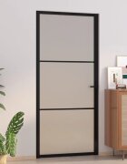 vidaXL Интериорна врата 93x2015 см черен мат стъкло и алуминий