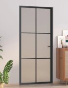vidaXL Интериорна врата 93x2015 см черен мат стъкло и алуминий