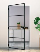 vidaXL Интериорна врата черна 102x2015 см закалено стъкло и алуминий