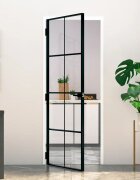 vidaXL Интериорна врата черна 76x2015 см закалено стъкло и алуминий