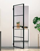 vidaXL Интериорна врата черна 76x2015 см закалено стъкло и алуминий