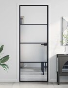 vidaXL Интериорна врата черна 76x2015 см закалено стъкло и алуминий