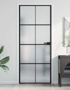 vidaXL Интериорна врата черна 83x2015 см закалено стъкло и алуминий
