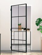 vidaXL Интериорна врата черна 93x2015 см закалено стъкло и алуминий