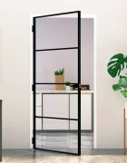 vidaXL Интериорна врата черна 93x2015 см закалено стъкло и алуминий