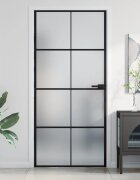 vidaXL Интериорна врата черна 93x2015 см закалено стъкло и алуминий