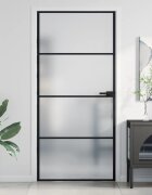 vidaXL Интериорна врата черна 93x2015 см закалено стъкло и алуминий