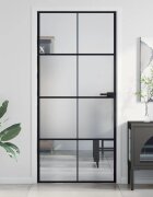 vidaXL Интериорна врата черна 93x2015 см закалено стъкло и алуминий