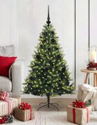 vidaXL Изкуствен коледен дърво с панти 150 LEDs Зелено 120 cm PVC и PE