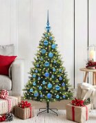 vidaXL Изкуствен коледен дърво с панти 150 LEDs Зелено 120 cm PVC и PE