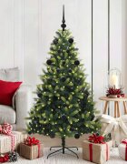 vidaXL Изкуствен коледен дърво с панти 150 LEDs Зелено 150 cm PVC и PE