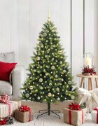 vidaXL Изкуствен коледен дърво с панти 150 LEDs Зелено 150 cm PVC и PE