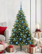 vidaXL Изкуствен коледен дърво с панти 150 LEDs Зелено 150 cm PVC и PE