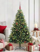 vidaXL Изкуствен коледен дърво с панти 150 LEDs Зелено 150 cm PVC и PE