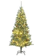 vidaXL Изкуствена коледна елха 300 LED и комплект топки снежна 240 см