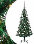 vidaXL Изкуствена коледна елха с подсветка Зелен 150 cm PVC и метал