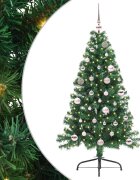 vidaXL Изкуствена коледна елха с подсветка Зелен 150 cm ПВЦ