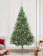 vidaXL Изкуствена коледна елха с подсветка Зелен 240 cm ПВЦ