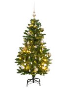 vidaXL Изкуствена коледна елха с шарнири 150 LED и топки 120 см