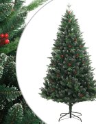 vidaXL Изкуствена коледна елха с шарнири и червени плодове 120 см