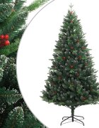 vidaXL Изкуствена коледна елха с шарнири и червени плодове 240 см