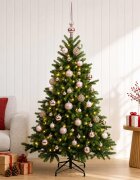 vidaXL Изкуствена коледна елха с топки 120 см 150 LED светодиода