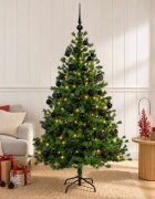 vidaXL Изкуствена коледна елха с топки 120 см 150 LED светодиода