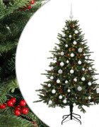 vidaXL Изкуствена коледна елха с топки 150 см 150 LED светодиода