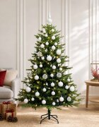 vidaXL Изкуствена коледна елха с топки 150 см 150 LED светодиода