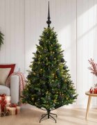 vidaXL Изкуствена коледна елха с топки 150 см 150 LED светодиода