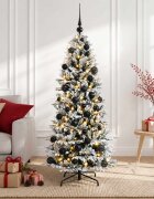 vidaXL Изкуствена коледна елха с топки 150 см 150 LED светодиода