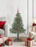 vidaXL Изкуствена коледна елха със сняг и LED светлина 120 cm