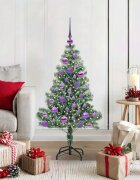 vidaXL Изкуствена коледна елха със сняг и LED светлина 120 cm
