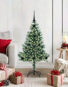 vidaXL Изкуствена коледна елха със сняг и LED светлина 120 cm