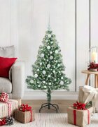 vidaXL Изкуствена коледна елха със сняг и LED светлина 120 cm