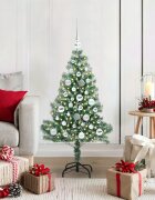 vidaXL Изкуствена коледна елха със сняг и LED светлина 120 cm