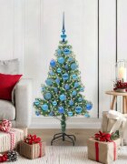vidaXL Изкуствена коледна елха със сняг и LED светлина 120 cm