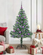 vidaXL Изкуствена коледна елха със сняг и LED светлина 150 cm