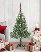 vidaXL Изкуствена коледна елха със сняг и LED светлина 150 cm